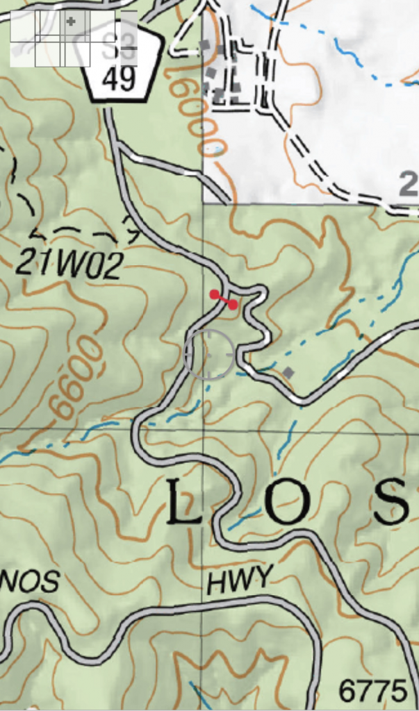 Forest Service map showing gate drawn across road