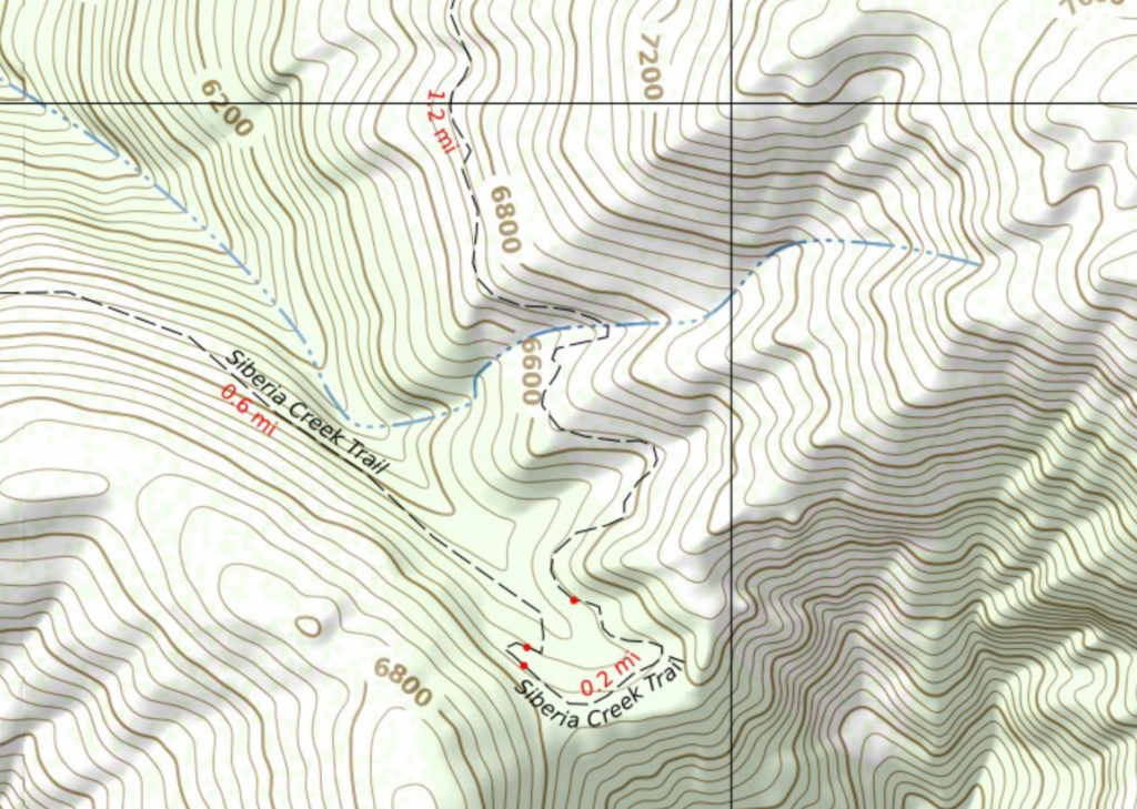 Split hiking trail with multiple distance values.